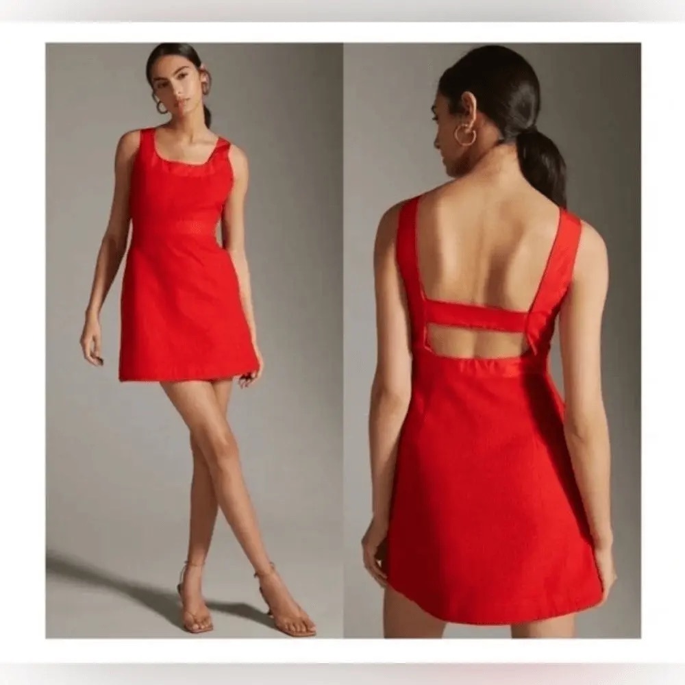 Anthropologie Maeve Red Cutout Back Mini Dress Plus 14 Sleeveless Cocktail Party
